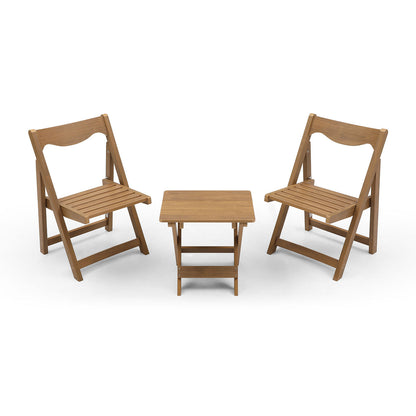 HIPS Material Outdoor Bistro Set Foldable Small Table and Chair Set with 2 Chairs and Rectangular Table, Teak SolidRoot Buy Furniture USA