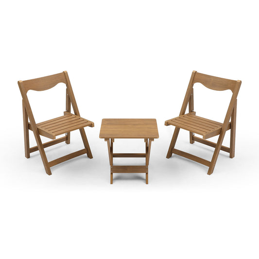 HIPS Material Outdoor Bistro Set Foldable Small Table and Chair Set with 2 Chairs and Rectangular Table, Teak SolidRoot Buy Furniture USA