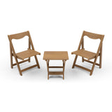 HIPS Material Outdoor Bistro Set Foldable Small Table and Chair Set with 2 Chairs and Rectangular Table, Teak SolidRoot Buy Furniture USA