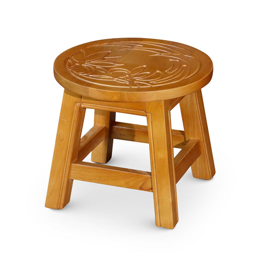 Carved Wooden Step Stool, Floral, Natural Livingsource