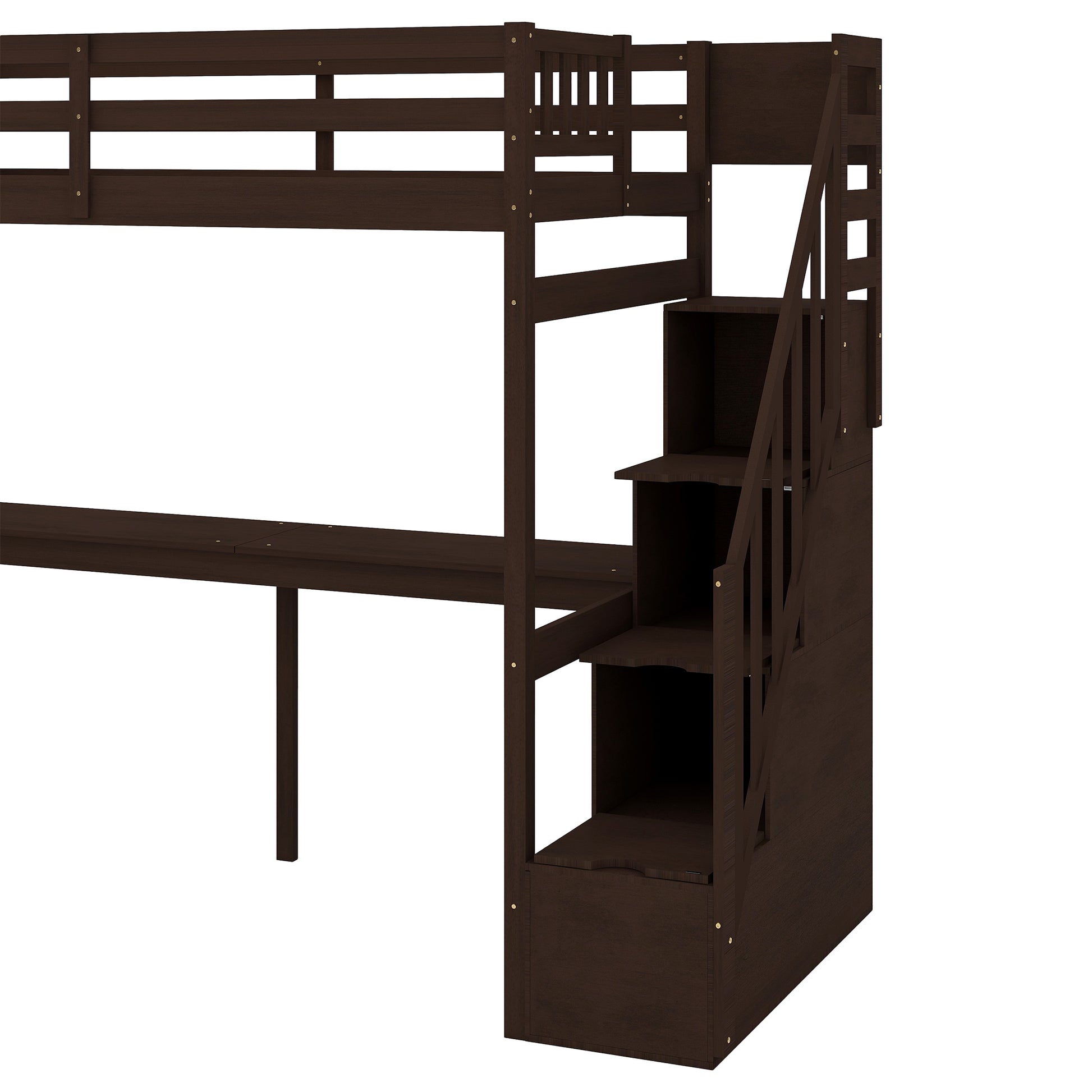 Twin Size Loft Bed with Storage Staircase and Built-in Desk, Espresso (Old SKU:GX000903AAP) - SolidRoot Buy Furniture USA