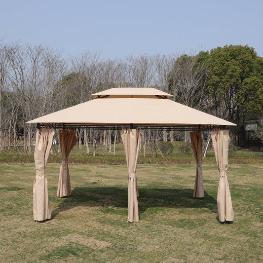 13x10 Outdoor Patio Gazebo Canopy Tent With Ventilated Double Roof And Mosquito net(Detachable Mesh Screen On All Sides),Suitable for Lawn, Garden, Backyard and Deck,KHAKI Top SolidRoot Buy Furniture USA
