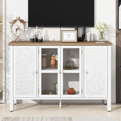 U-Can 47.2'' Retro TV Stand for TVs up to 43 Inches, Entertainment Center Media Console Cabinet with 3 Spacious Cabinets, Glass Cabinet Doors and Anti-tip Device for Living room SolidRoot Buy Furniture USA