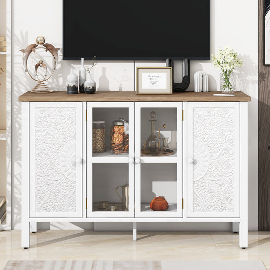 U-Can 47.2'' Retro TV Stand for TVs up to 43 Inches, Entertainment Center Media Console Cabinet with 3 Spacious Cabinets, Glass Cabinet Doors and Anti-tip Device for Living room SolidRoot Buy Furniture USA