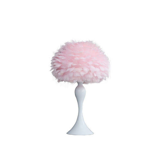 18.25"In Soft Pink Feather Aquina Crisp White Contour Glam Table Lamp