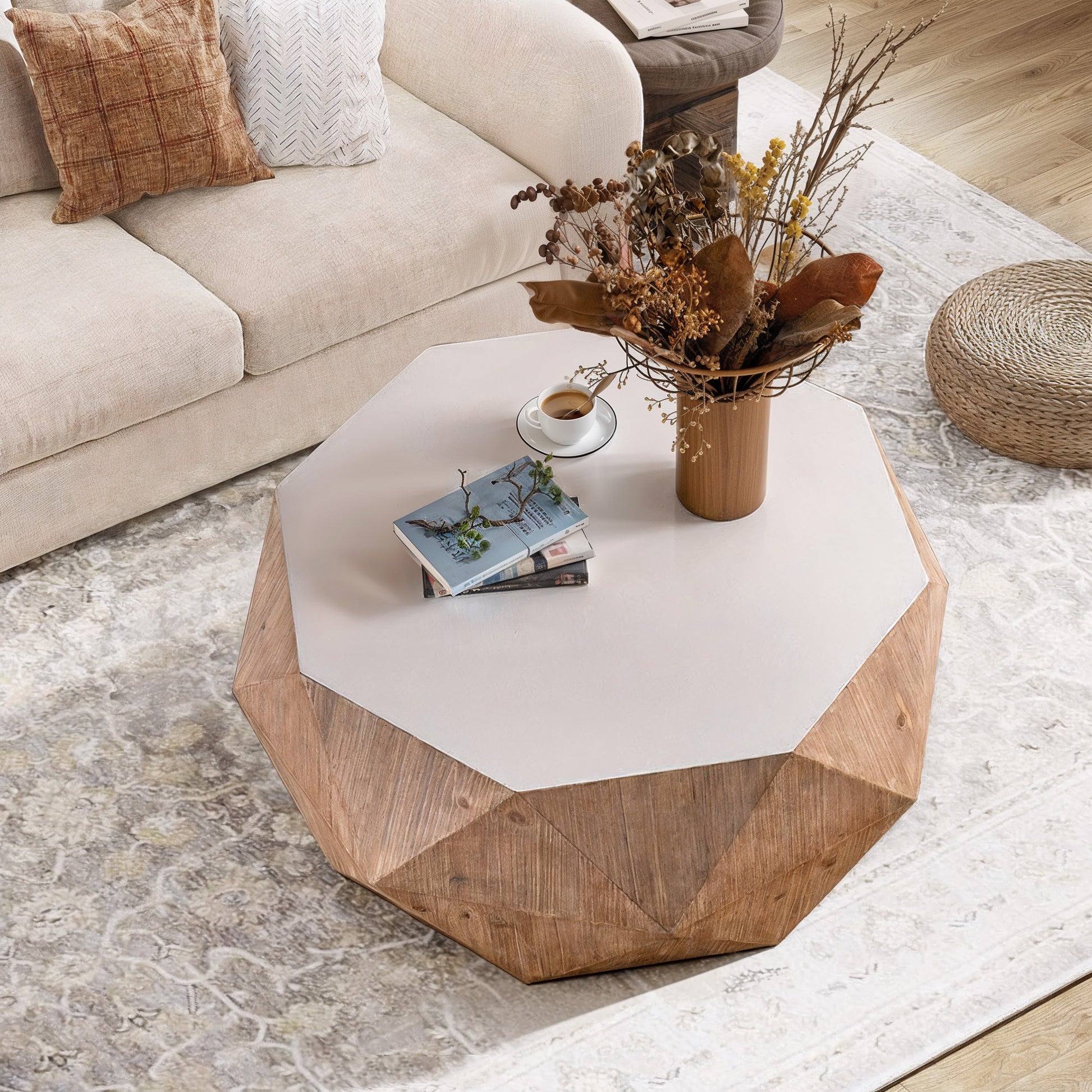 38'Three-dimensional Embossed Pattern Design American Retro Style Coffee Table,White Tabletop(Same SKU:W757102838, W757P151417, W757P305010) SolidRoot Buy Furniture USA