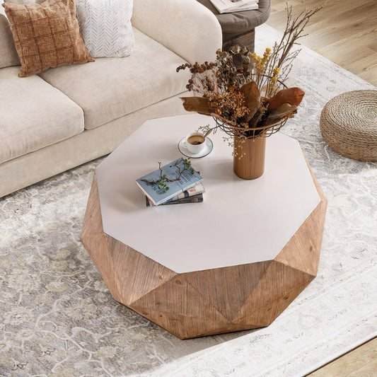 38'Three-dimensional Embossed Pattern Design American Retro Style Coffee Table,White Tabletop(Same SKU:W757102838, W757P151417, W757P305010) SolidRoot Buy Furniture USA