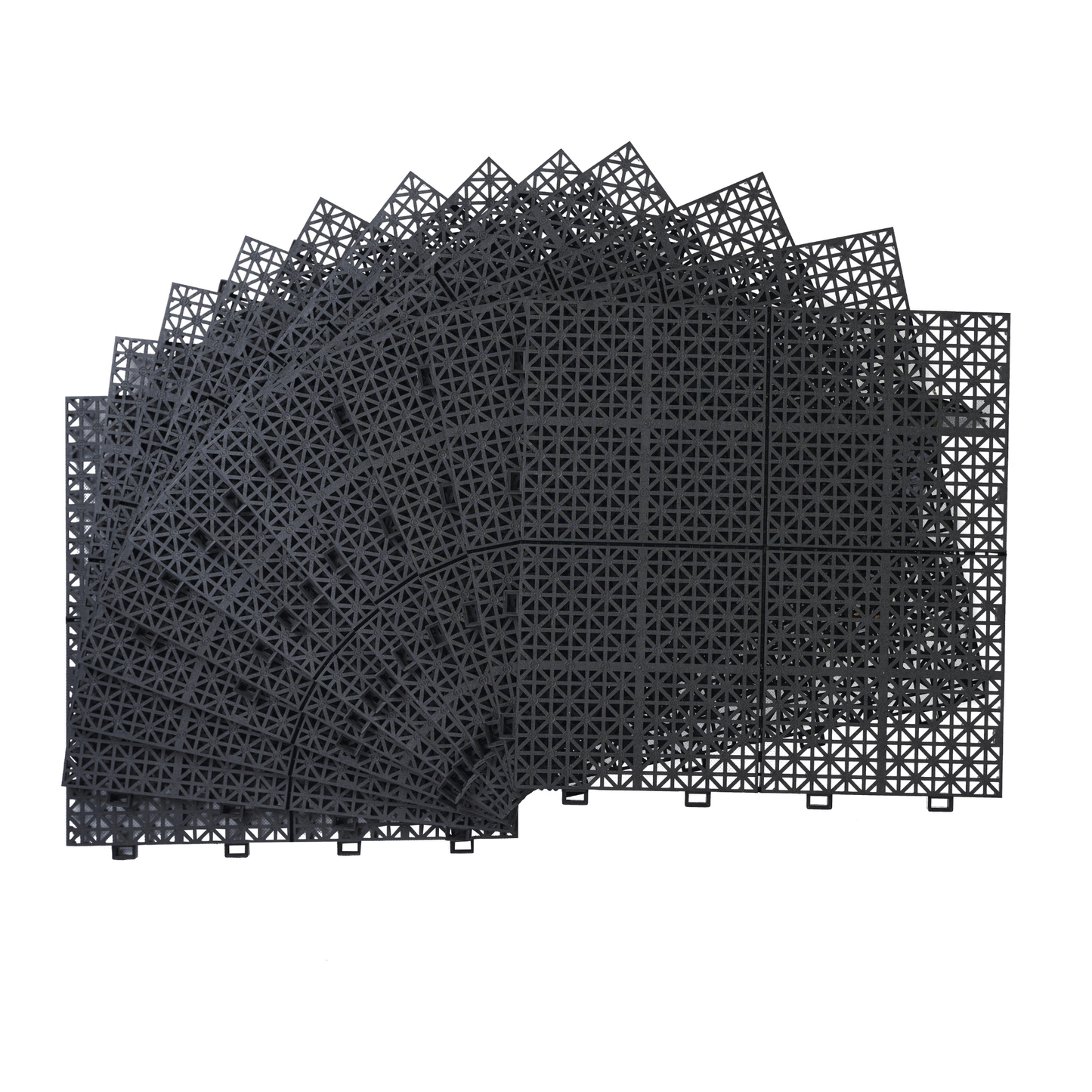 12 x 12 Inch Black Interlocking Deck Tiles Plastic Waterproof Outdoor All Weather Anti-slip Bathroom Shower Balcony Porch Strong Weight Capacity Upto 6613 LBS, Rosette Pattern Pack of 24