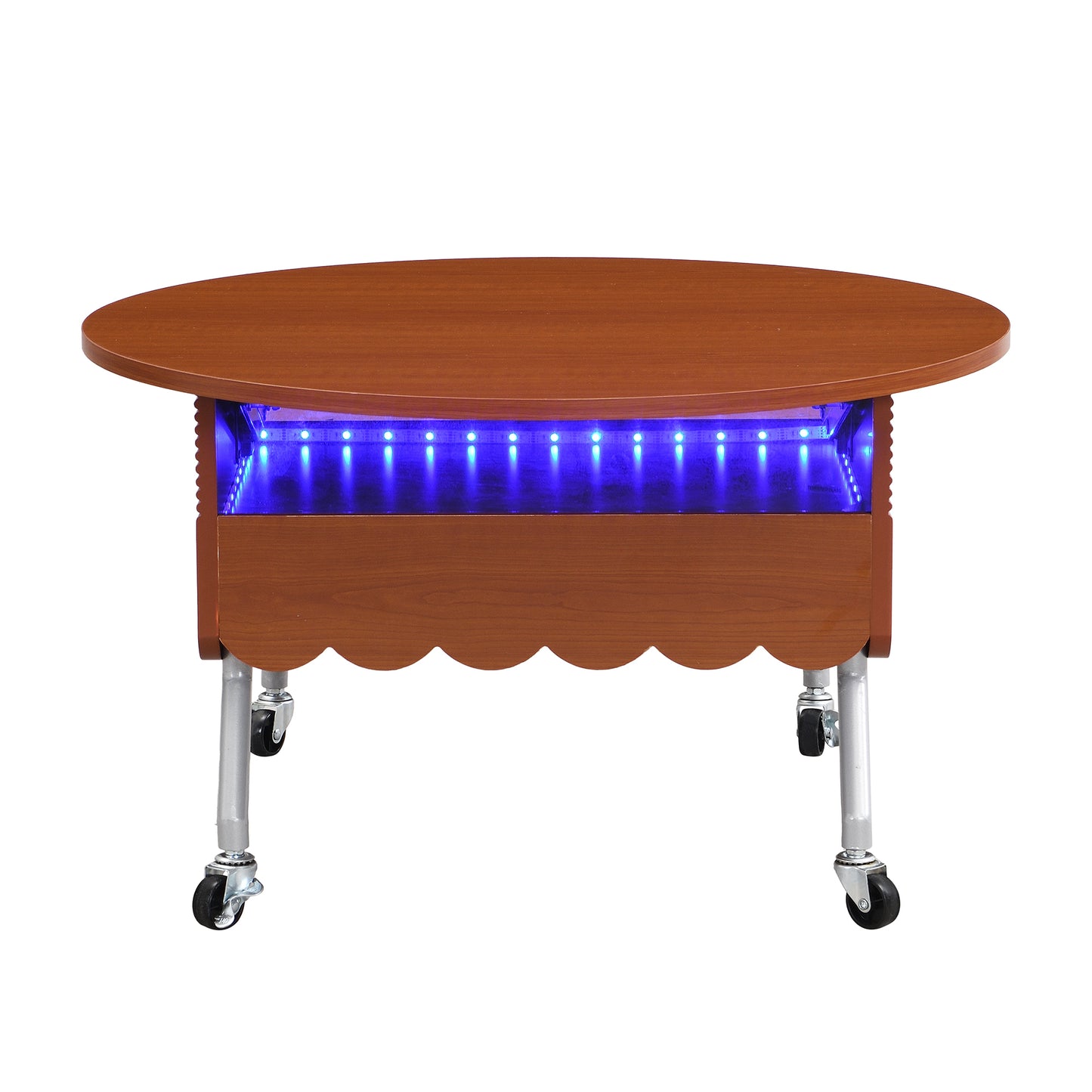 Round Lift-Top Coffee Table with Wheels, Metal Frame and Multi-Color Lighting in 27.6"