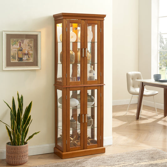 Curio Cabinet Lighted Curio Diapaly Cabinet with Adjustable Shelves and Mirrored Back Panel, Tempered Glass Doors (OAK, 6 Tier), (E26 light bulb not included) SolidRoot Buy Furniture USA
