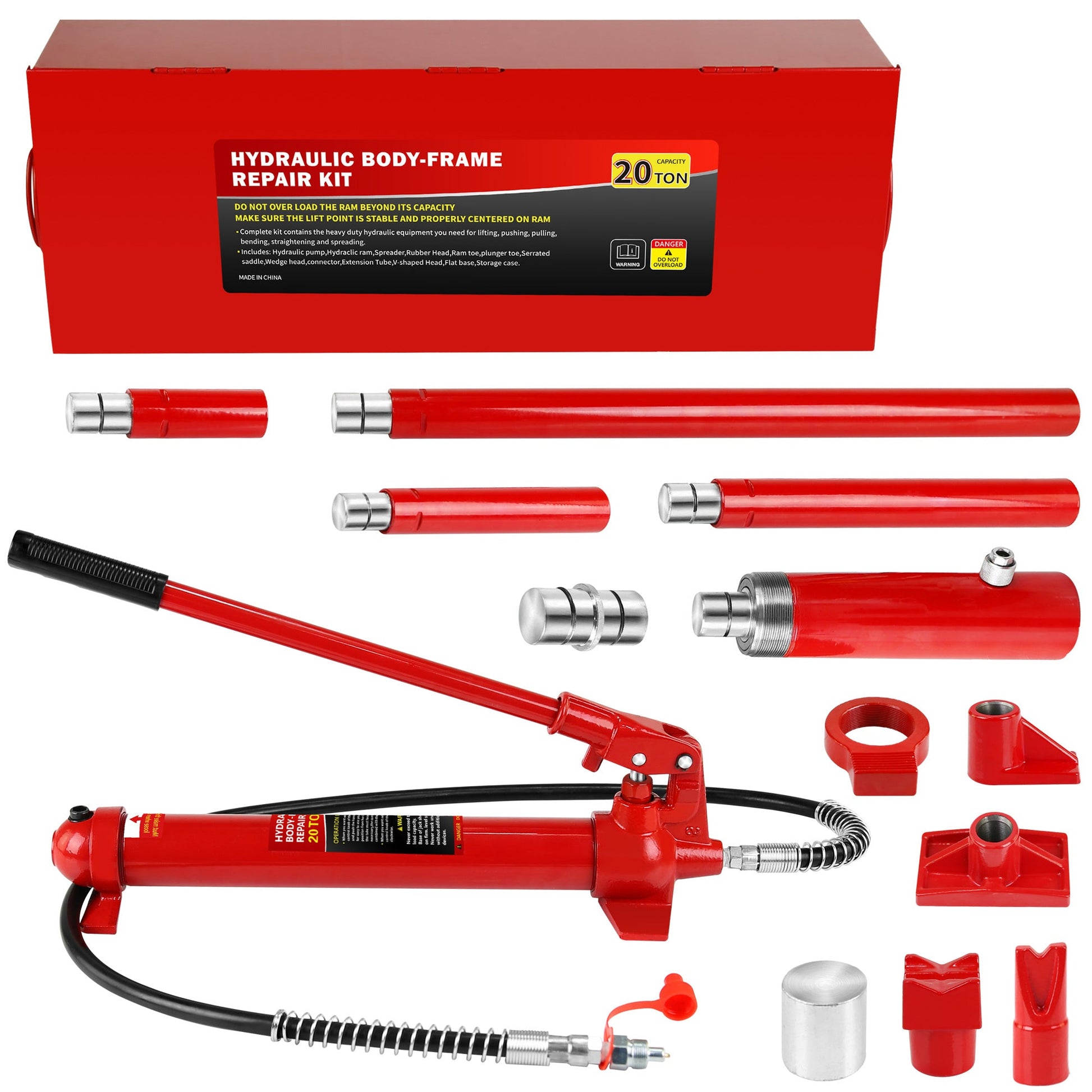 20 Ton Porta Power Kit, Portable Hydraulic Jack with1.43 m Oil Hose, Car Frame Repair Tool with Storage Case for Automotive, SolidRoot Buy Furniture USA