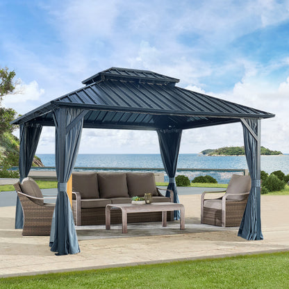 12' X 12' Hardtop Gazebo with Galvanized Steel Double Roof, Sturdy Aluminum Frame, Curtains, and Netting for Patio, Lawn, and Garden SolidRoot Buy Furniture USA