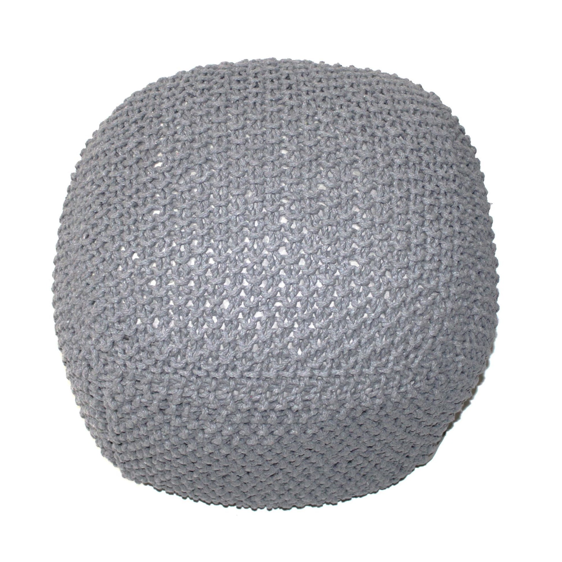 SEMI-Rounded Pouf - Cable Knitted - Perfect Seating for All Ages - Light Gray 100% Cotton SolidRoot Buy Furniture USA