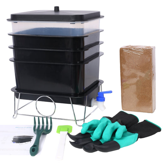 Worm Farm Composting Bin, 4 Tray Worm Compost Bin- for Recycling Food Waste at Home (4-Tray 20l) Livingsource