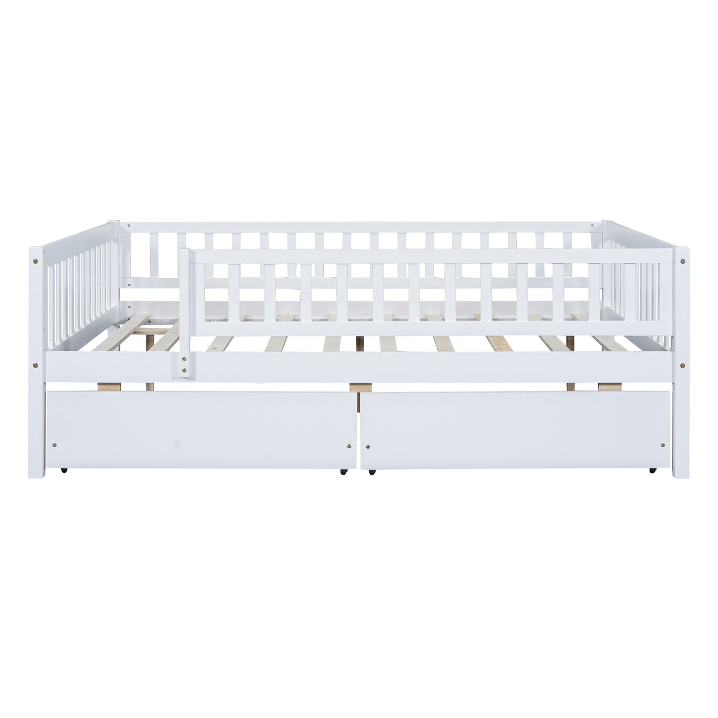 Full Size Daybed Wood Bed with Two Drawers , White