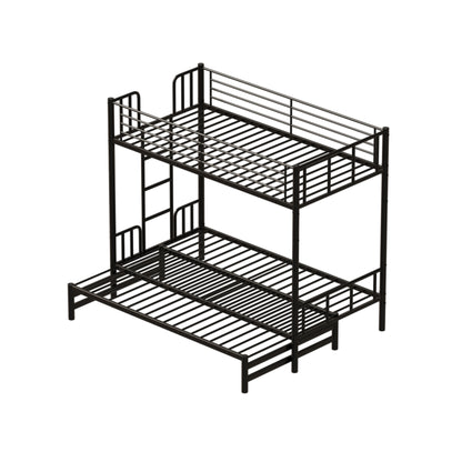 Twin Metal Pull-Out Bunk Bed with Guardrail and Built-In Ladder, Space-Saving Convertible Frame for Bedroom, Black SolidRoot Buy Furniture USA