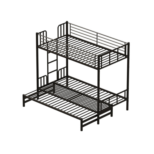 Twin Metal Pull-Out Bunk Bed with Guardrail and Built-In Ladder, Space-Saving Convertible Frame for Bedroom, Black SolidRoot Buy Furniture USA