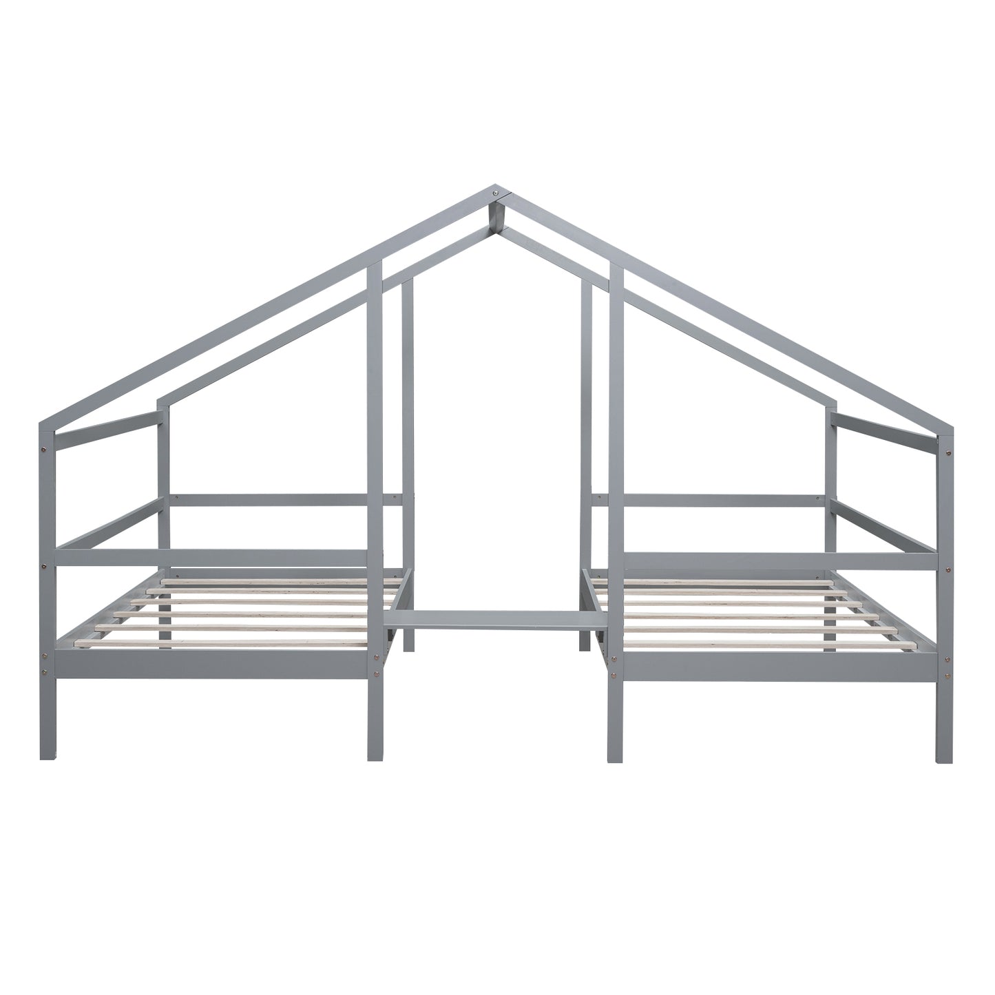 Double Twin Size Triangular House Beds with Built-in Table,Gray(Old SKU: WF286895AAE)