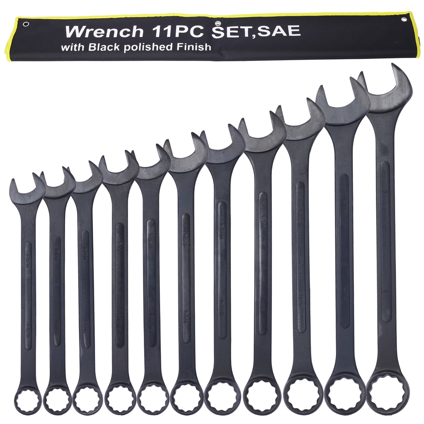 Jumbo Combination Wrench Set extra large, SAE, 11-piece, 1-5/16'' to 2'',Black Oxide, with Pouch