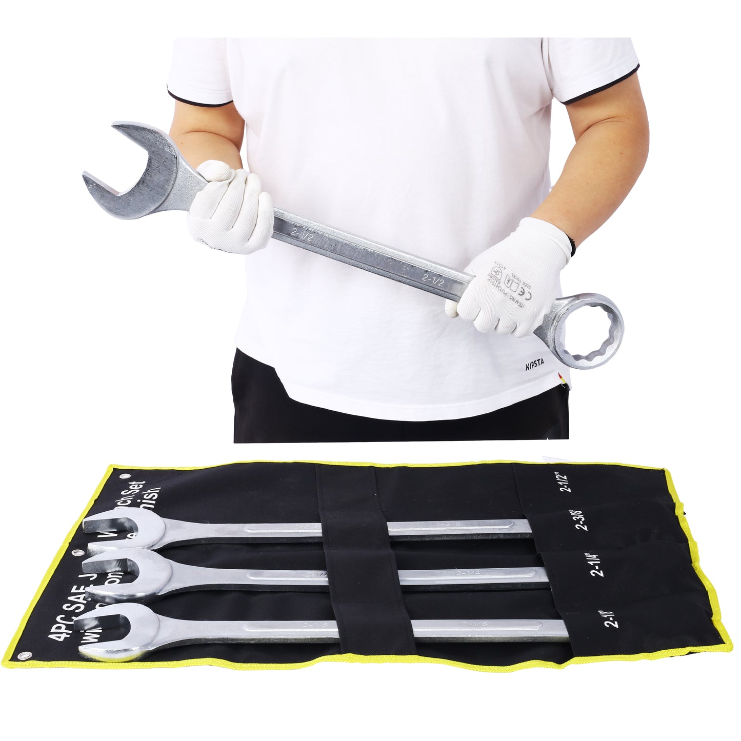 SAE Jumbo Combination Wrench Set Extra Large, 4 Piece ,storage bag included chrome plated