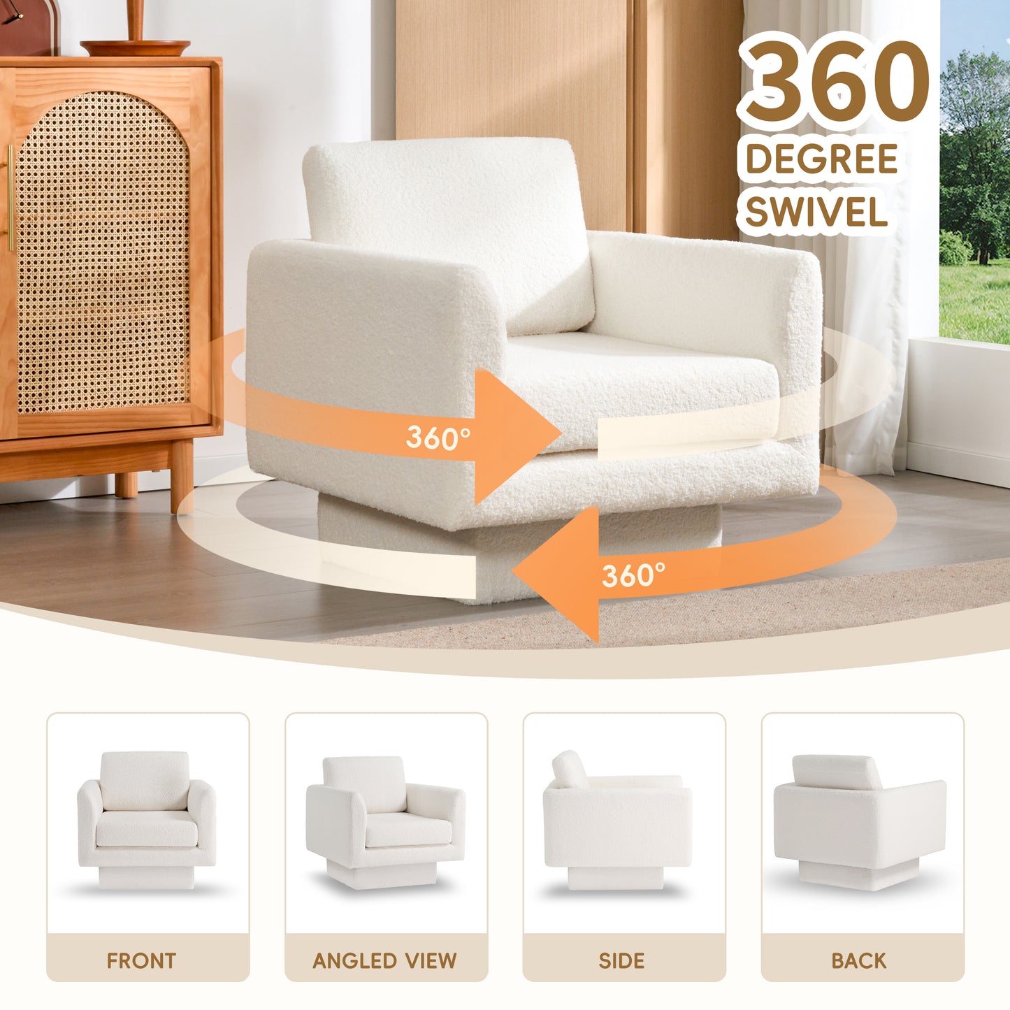 360° Modern Swivel Accent Chair,30" W Teddy Sherpa Round Armchair,Thick Padded Single Lounge Sofa,Upholstered Comfy Barrel Chair,Reading Club Chair for Living Room,Nursery,Bedroom,4 Colors