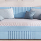 Upholstered Daybed Sofa Bed Twin Size With Trundle Bed and Wood Slat, Light Blue - SolidRoot Buy Furniture USA