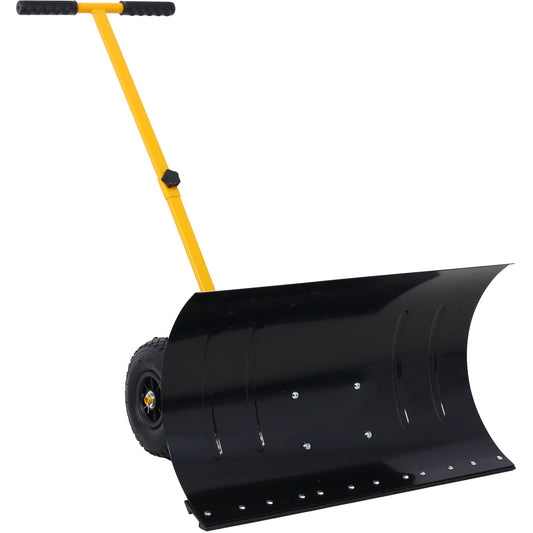 Snow Shovel with Wheels, Snow Pusher, Cushioned Adjustable Angle Handle Snow Removal Tool, 29" Blade, 10" Wheels,yellow color Livingsource