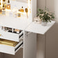 Small Space Vanity Table Set with 3 Adjustable Lighted Mirror and Storage Chair, Makeup Vanity Table for Small Space, White Dressing Table with Fold-up Panel for Bedroom - SolidRoot Buy Furniture USA