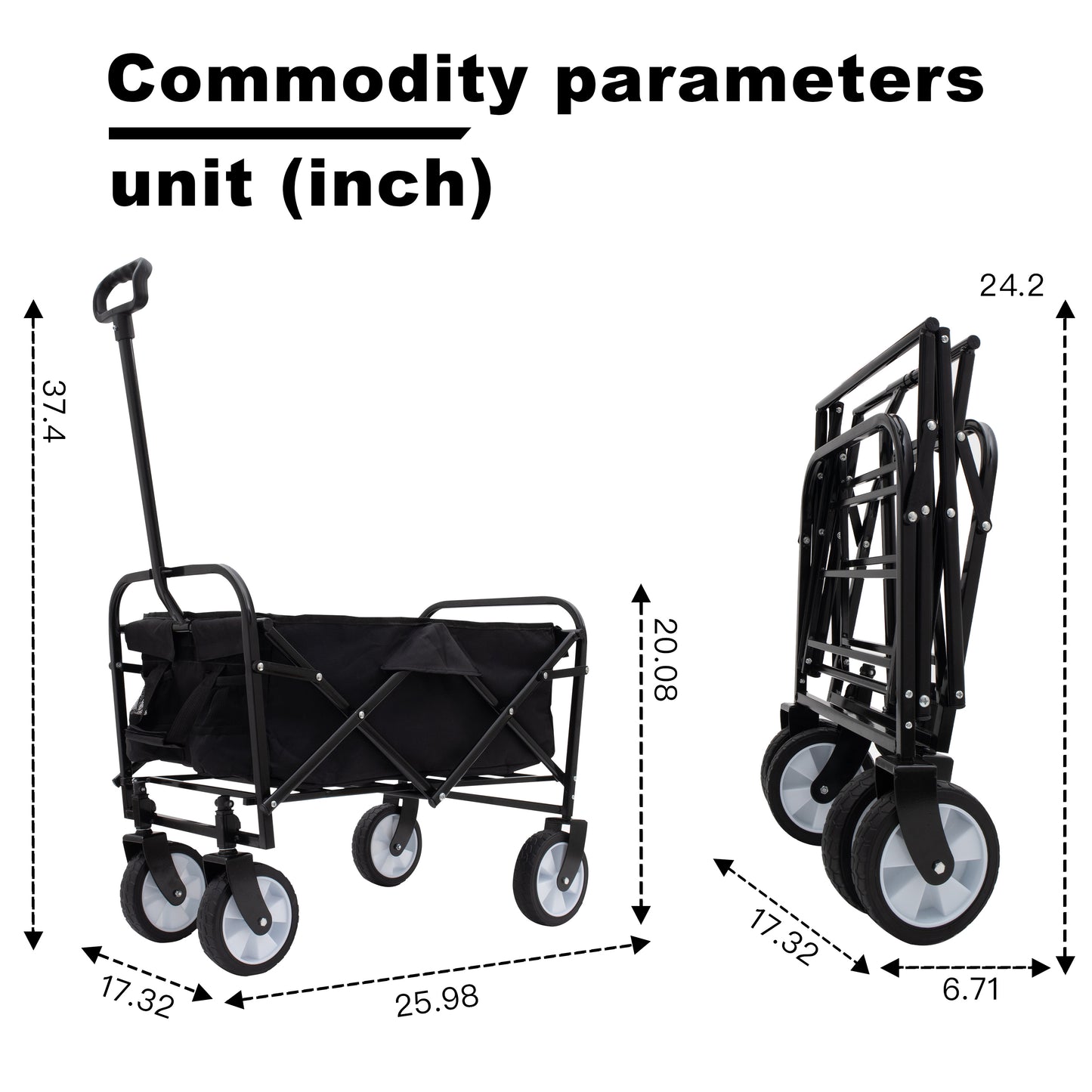 Minimeetall Multi-use Bag Collapsible Foldable Wagon Cart Beach Wagon Heavy Duty Utility Cart Utility Wagon Grocery Cart for for Camping ,3pcs  plastic Liner bag /Cover ,black