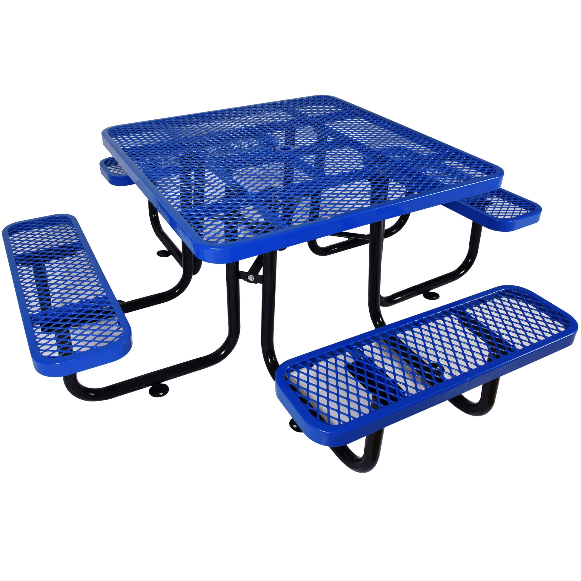 Stylish Outdoor Steel Picnic Table with Umbrella Pole in Blue, Carbon Steel, 46' SolidRoot Buy Furniture USA