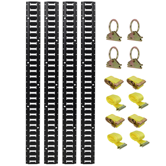 12PCS E Track Tie-Down Rail Kit, Trucks, Vans, Garages, Trailer Tie Down System,4 Pack 5ft Horizontal E-Track , 4 Pack Steel O-Ring Anchors,4 Pack Ratchet Straps SolidRoot Buy Furniture USA