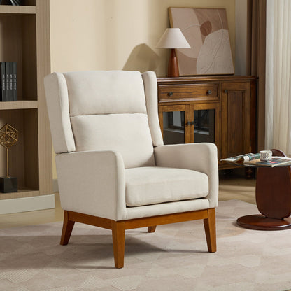 26.18' Wide Modern Accent Chair,Polyester Blend High Back Reading Chair ,Upholstered Armchair Club Chair,Single Sofa with Wood Legs for Living Room,Bedroom,Reading Room,Office,Beige SolidRoot Buy Furniture USA