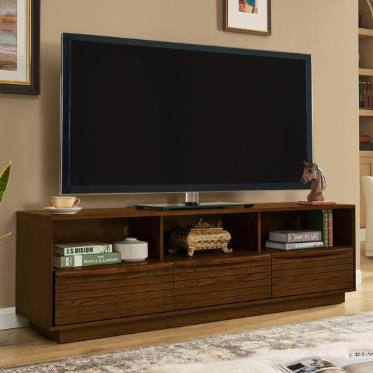 63' Mid-Century Modern TV Stand for TVs up to 75', Thick Sturdy Farmhouse Entertainment Cabinet, Media Console for Living Room, Louver Design & Solid Wood Drawers & Outlet Holes, Walnut SolidRoot Buy Furniture USA