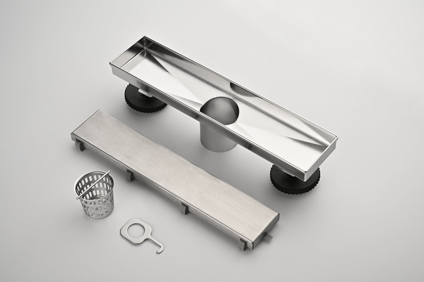 12 Inches Linear Shower Drain with Removable Cover, 304 Stainless Shower Drain  Included Hair Strainer and Leveling Feet