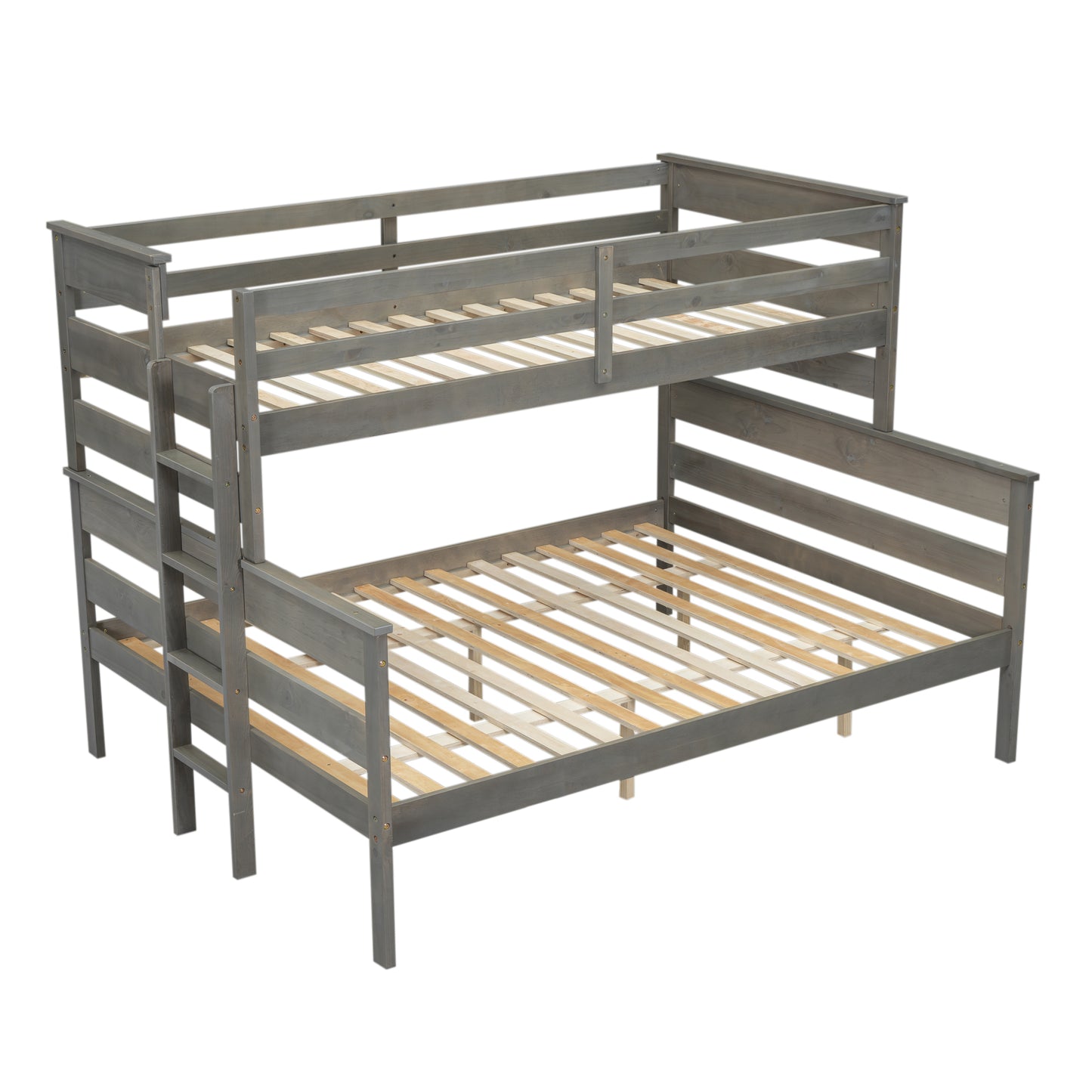 Wood Twin XL over Queen Bunk Bed with Ladder, Gray