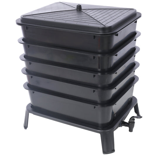 5-Layer Worm Compost Bin, 50L Worm Composter, Easy Setup Inclusive Worm Farm Kit for Recycling Food Waste Livingsource
