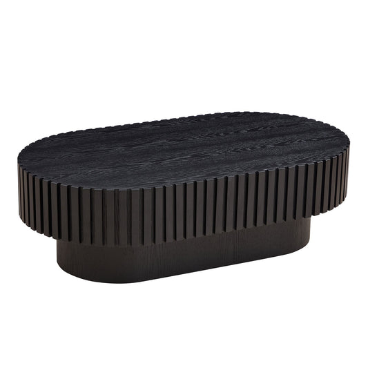 43.70 Inch Modern Handcraft Drum Coffee Table Oval Coffee Table for Living Room,Small Wooden Coffee Table with Sturdy Pedestal for Office,Black Livingsource