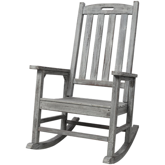 Wooden Oversized Porch Rocker Chair With Wide Seat and Tall Backrest,High Back Smooth Rocking Chairs for Outdoor & Indoor,Light Grey Color SolidRoot Buy Furniture USA