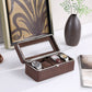 8" Long Tempered Glass and Leather 4-Slot Watch Display Case, Brown - SolidRoot Buy Furniture USA