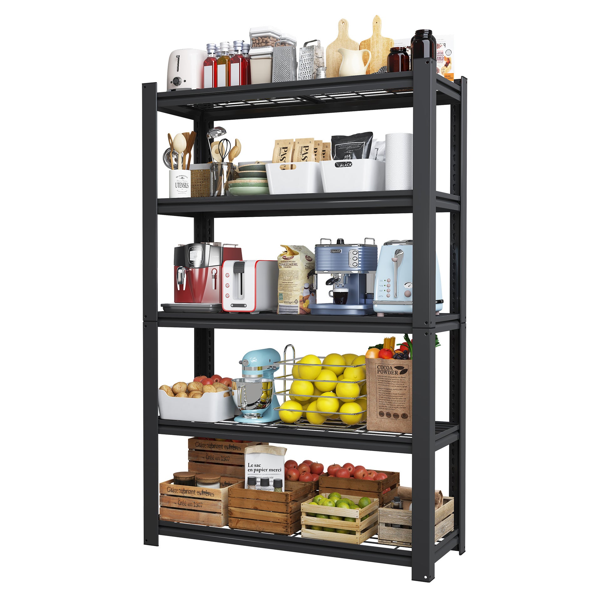 72'H 5-Tier Adjustable Heavy Duty Shelving Metal Mesh Storage Rack (2000 Lbs Loading Capacity) - Metal Shelf Organizer for Pantry, Garage, Kitchen - 35.43'W*15.75'D*72'H - Black SolidRoot Buy Furniture USA