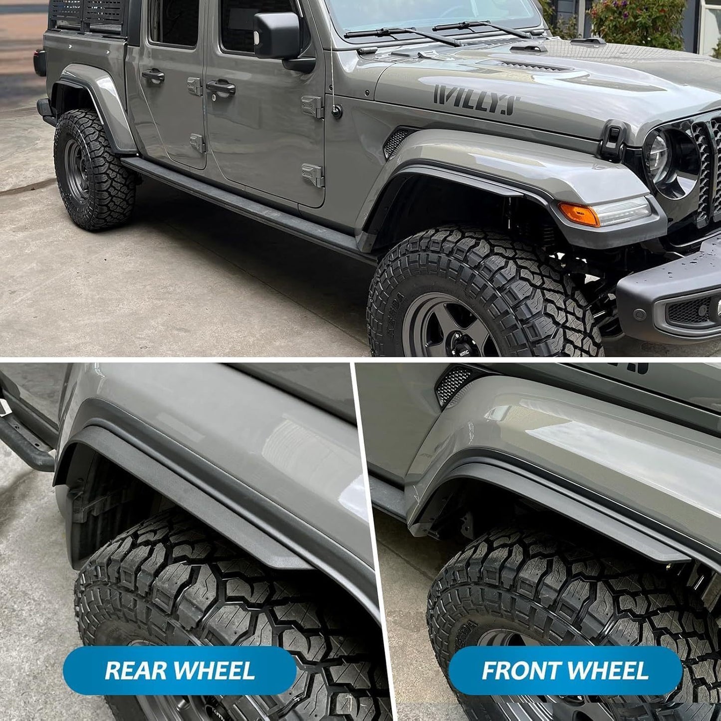 Front & Rear Fenders Compatible with 2020-2024 Jeep Wrangler Gladiator JT Mojave & Rubicon, Off-Road Wheel Fender Liner Set 4 Pcs(Only Fit High Clearance Fender Flares)