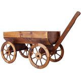 Wood Wagon Flower Planter Pot Stand W/Wheels Home Garden Outdoor Decor SolidRoot Buy Furniture USA