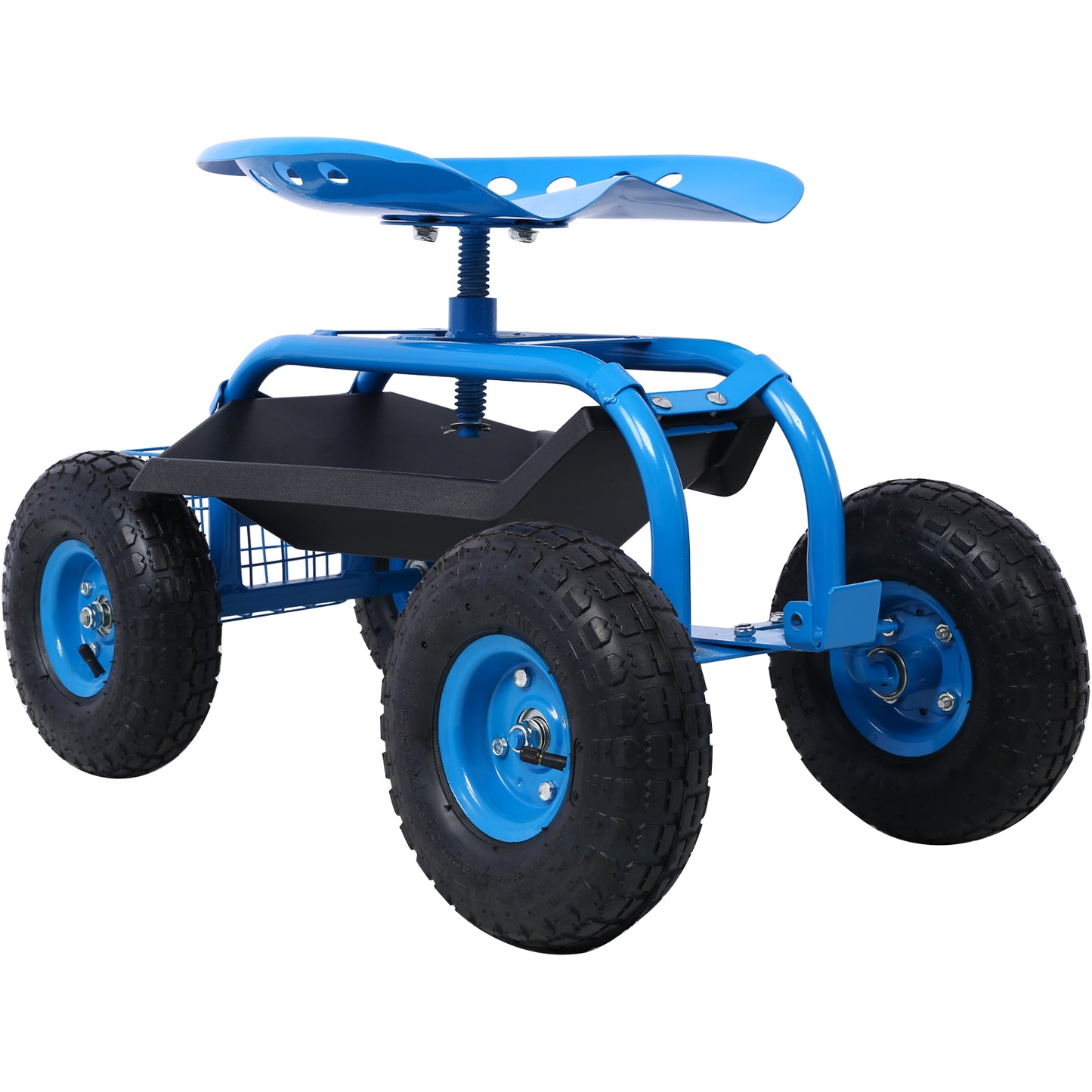 Rolling Garden Scooter Garden Cart Seat with Wheels and Tool Tray, 360 Swivel Seat,Blue