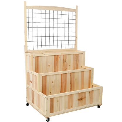 3-Tiers Raised Garden Bed with Trellis, 53' H Vertical Planter Box with Wheels & Back Storage Area, for Flowers, Vegetables, Herbs, Natural Livingsource