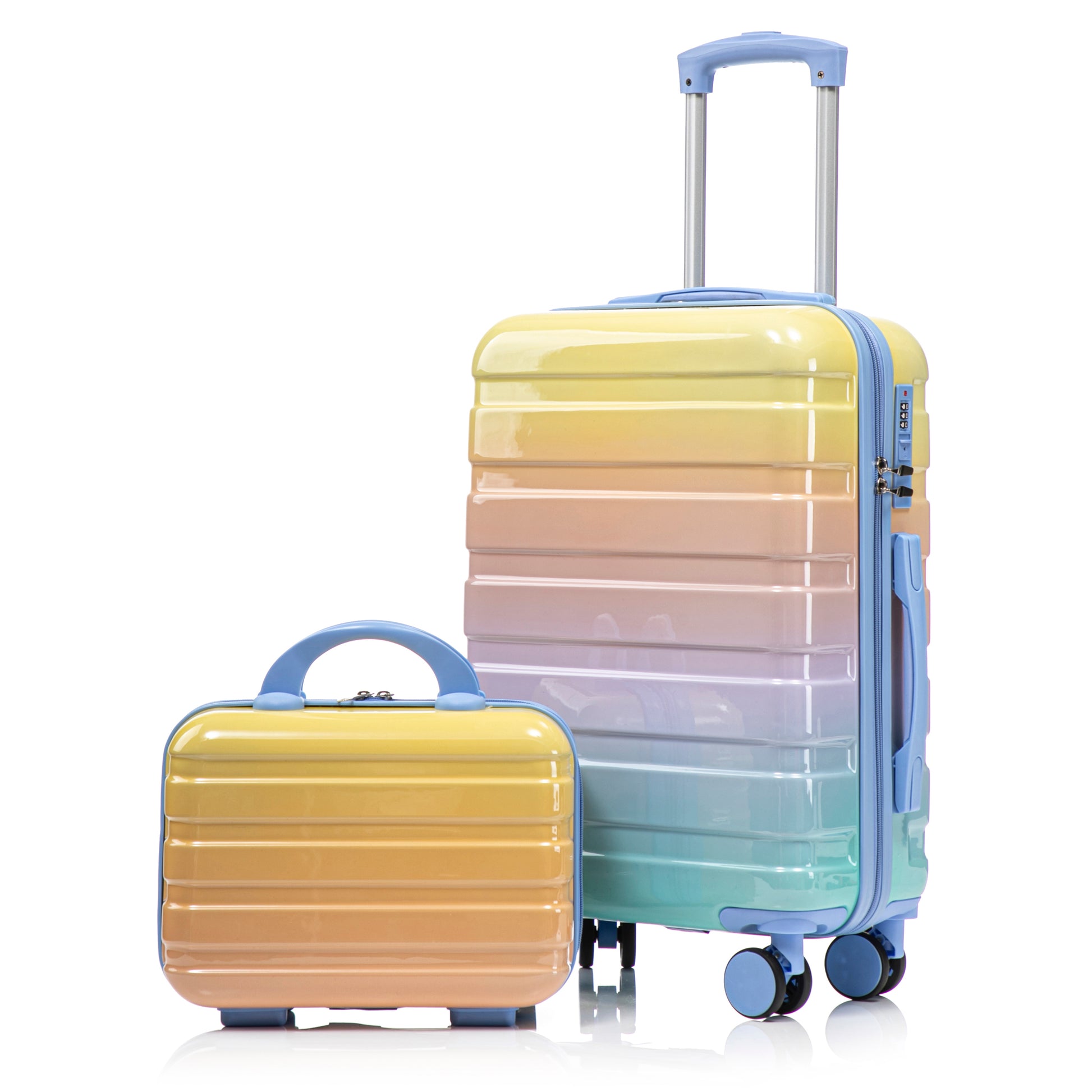 14'/20' 2 pcs/set in PC Spinner Wheel Luggage, Carry on Suitcase, With Gradient Color and Combination Lock(Blue+Yellow) SolidRoot Buy Furniture USA