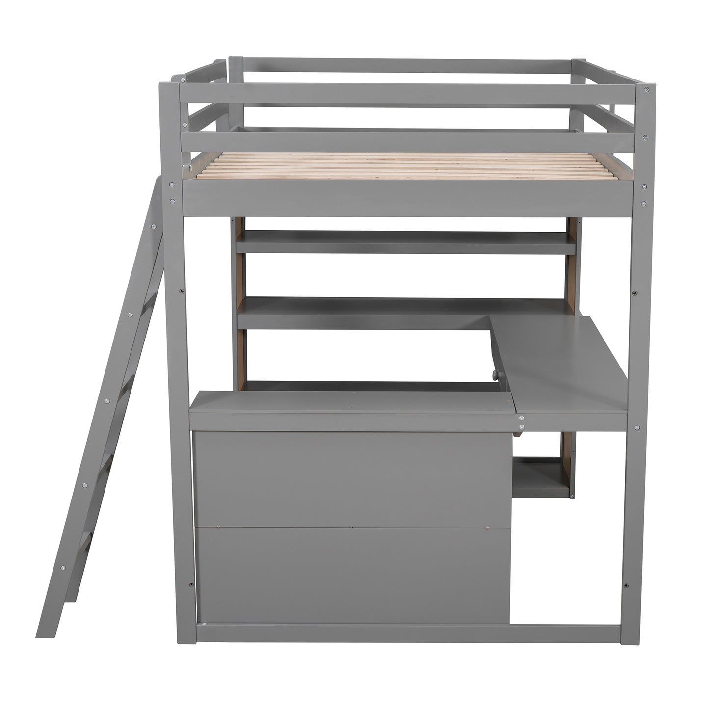 Full Size Loft Bed with Ladder, Shelves, and Desk, Gray(OLD SKU:LT100226AAE)