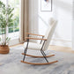 Adjustable Headrest Pillow Rocking Chair, Teddy Fabric Upholstered Glider Rocker with High Backrest, Modern Rocking Accent Chairs Comfy Side Chair for Nursery, Bedroom, Living Room (White) Livingsource