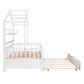 Wooden Twin Size House Bed with Trundle,Kids Bed with Shelf, White - SolidRoot Buy Furniture USA