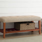 Charla Beige Fabric & Oak Finish Bench Livingsource