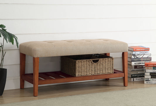 Charla Beige Fabric & Oak Finish Bench